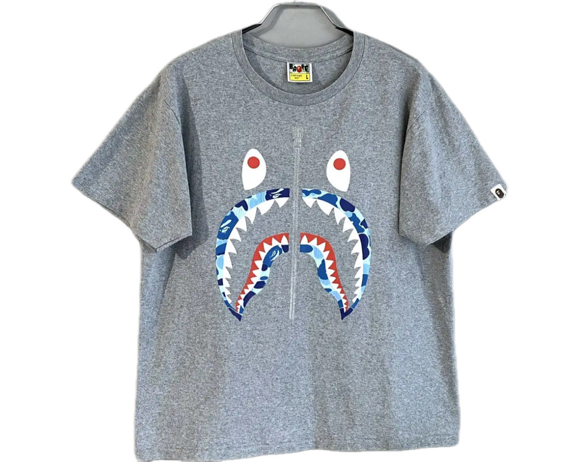 Bape Camo Shark Zipper T-Shirt ‘Grey/Blue’