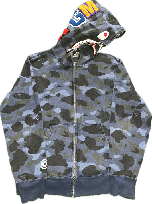 BAPE Blue Camo Shark Face Zip Up Hoodie